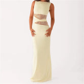 BXOXO Women Bodycon Maxi Dress Sexy Lace Patchwork Sleeveless Backless Long Pencil Dress Y2K Slim Fit Cocktail Party Dresses